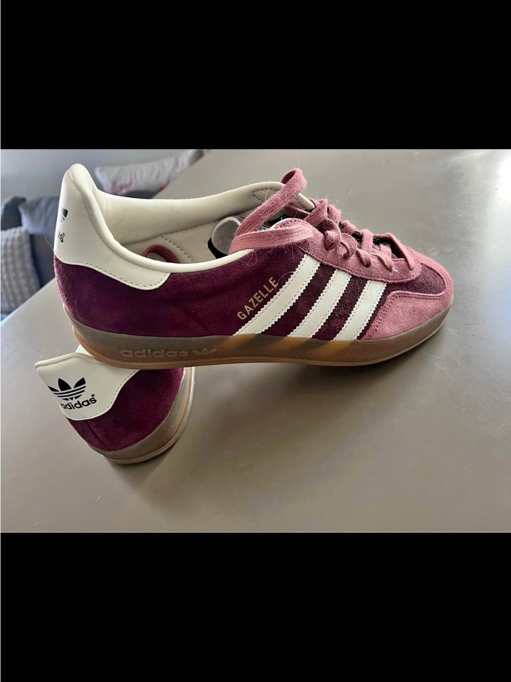 NEW Adidas Gazelle Maroon & White Striped Sneakers